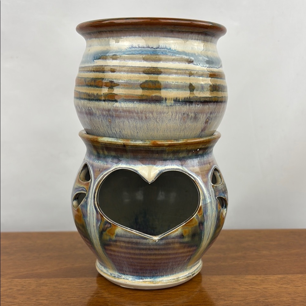 Greg Olson Studio art pottery artist signed drip glaze wax melt votive